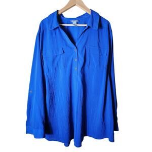 MAGGIE BARNES for CATHERINES Blue 3 Button Oversize Fit Casual Dress Top SZ 3X